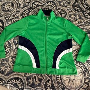 Oleg Cassini Vintage Sport Bright Green Zip-Front Jacket with Black Trim